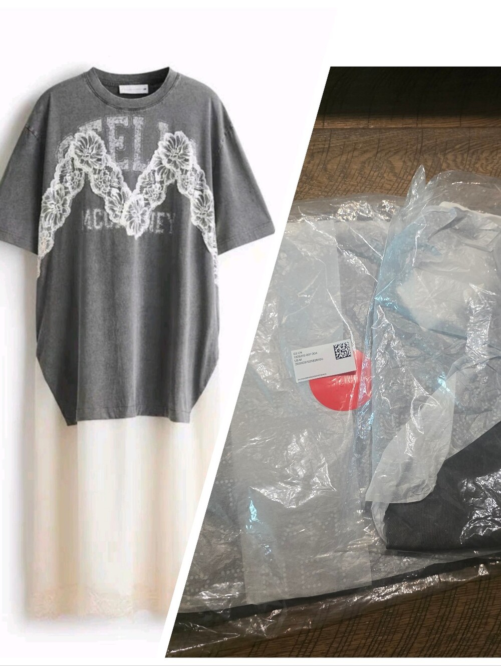 Sz XS S M XL Stella McCartney Gray Tee & Cream Slip Layered Dress H&M collab - Picture 4 of 4